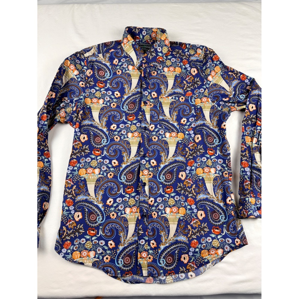 Paisley & Gray Slim Fit Button Down Shirt Mens Medium Blue Floral Paisley Print